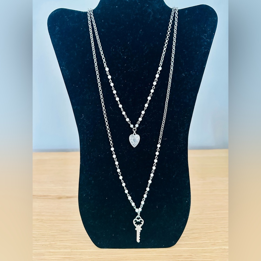 Double silver “key to your heart” necklace